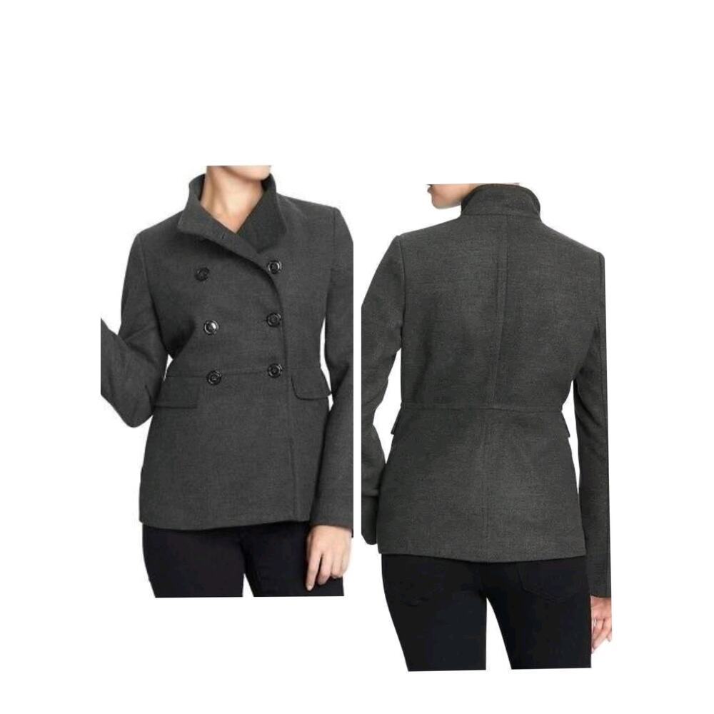 3523) Old Navy Women Charcoal Gray Cropped Peacoat Jacket Size Large - Picture 1 of 10